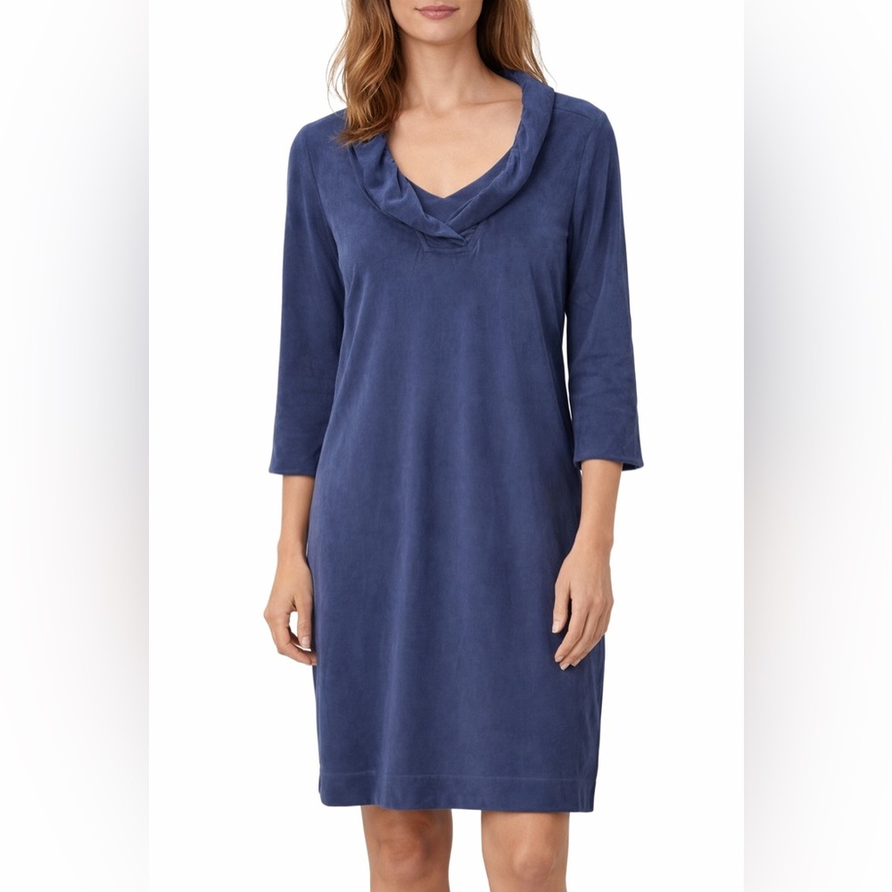 NWT Crown & Ivy Navy Faux Suede Dress 3/4 Sleeve Soft Shift‎ - size small